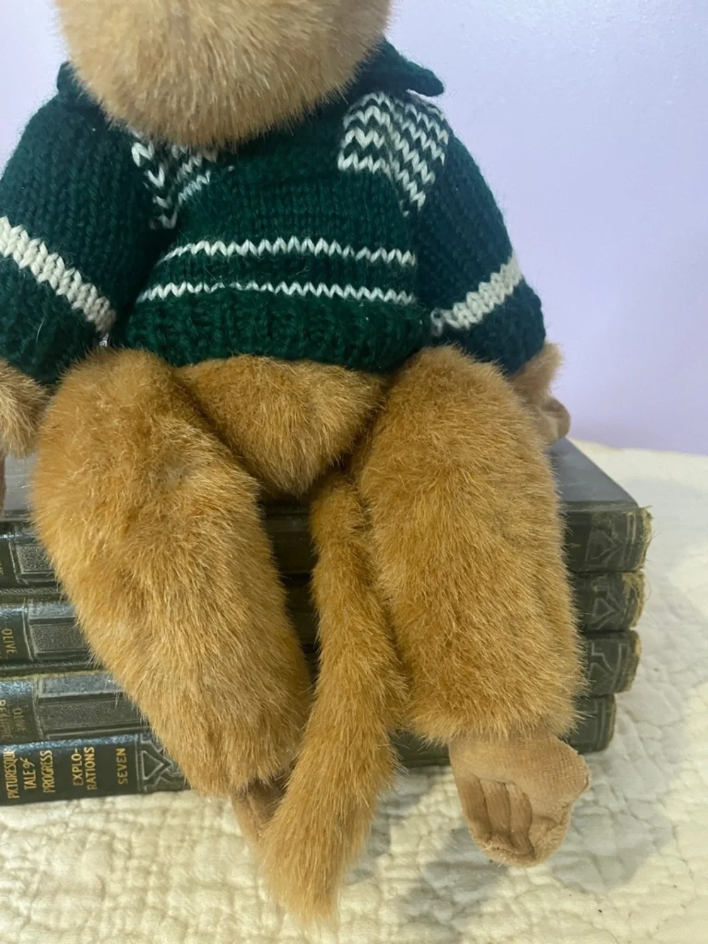 Plush Monkey in Dark Green Striped Sweater Ty attic collection - Justin